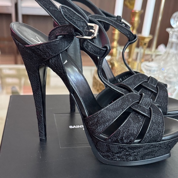 Saint Laurent Tribute Black Strappy Heels EUR 40 US 10 - Picture 3 of 13